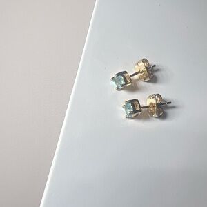 Yellow Gold-Plated Stud Earrings with Blue Topaz Gemstones